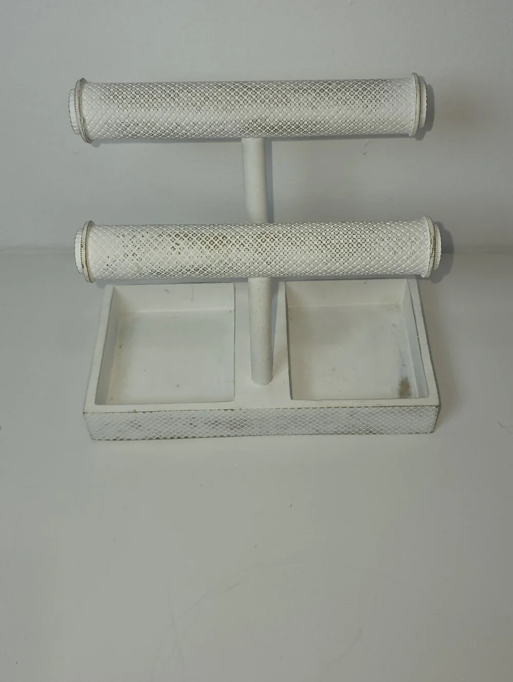 White Double-Tier Jewelry Stand with Tray